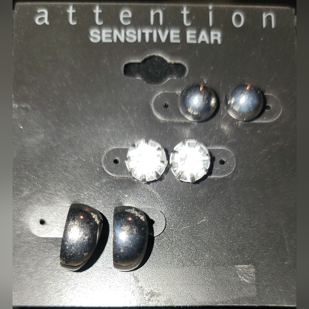3 Pairs Silvertone Earrings